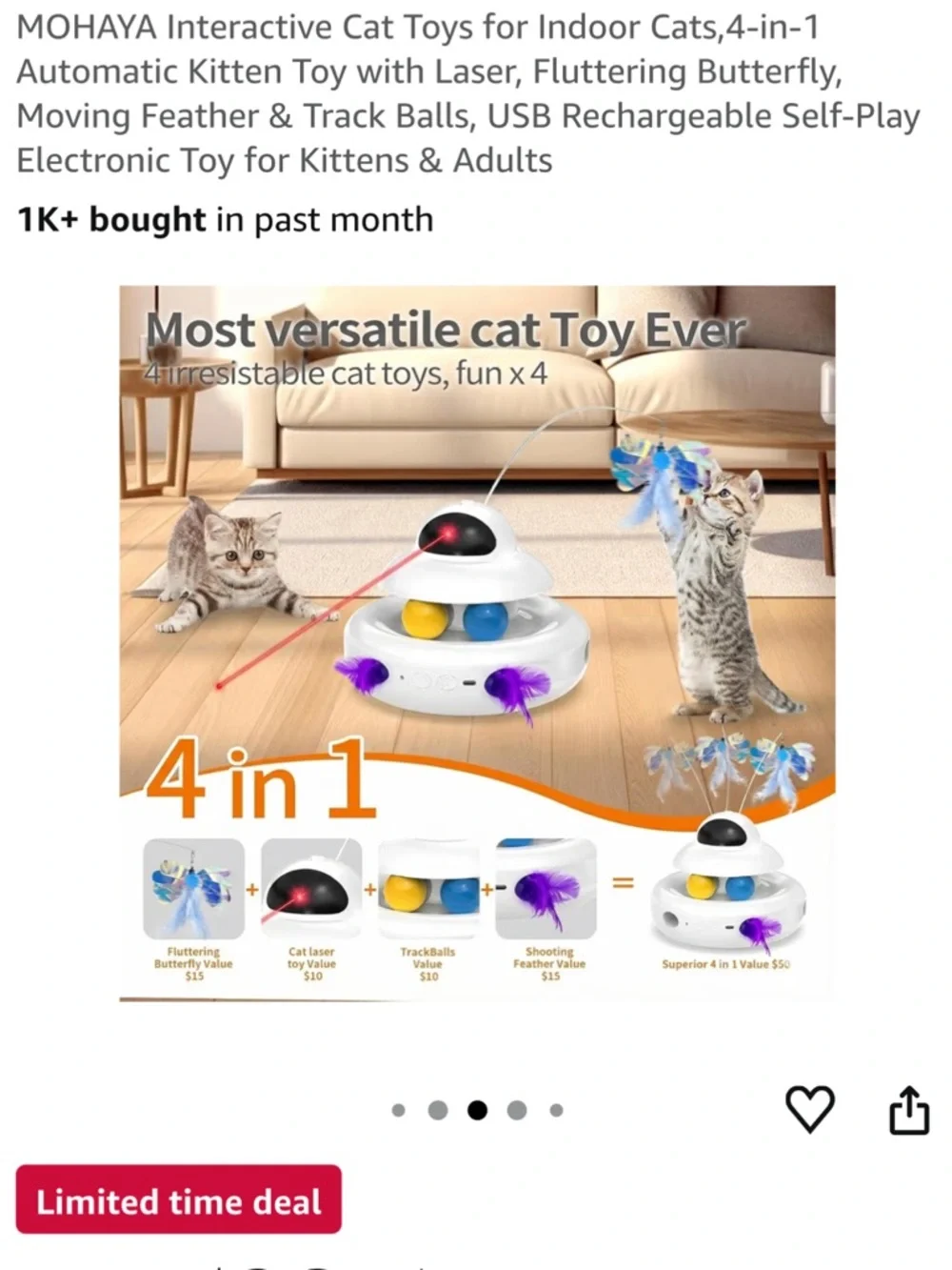 Brand new Interactive Cat Toy with Laser, Feathers & Track Balls - White